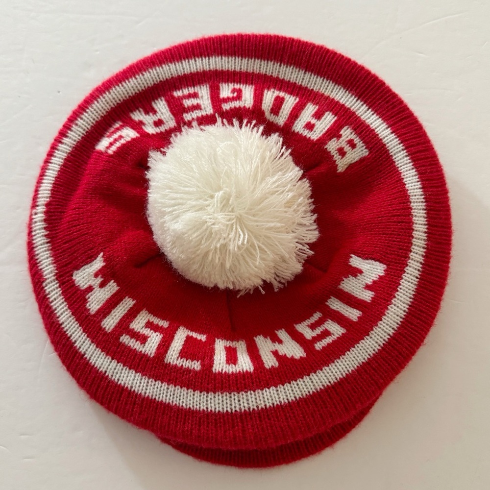 Vintage 1970s Wisconsin Badgers Tam O Shanter Knit Pom Hat Beret